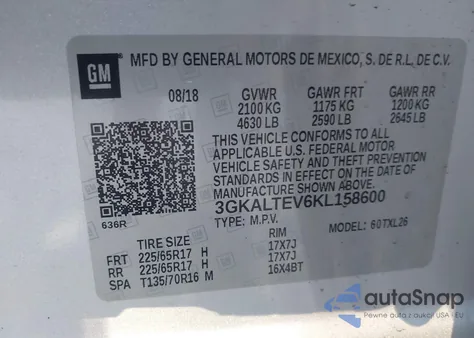2019 GMC Terrain Sle z USA, uszkodzony, nr VIN 3GKALTEV6KL158600